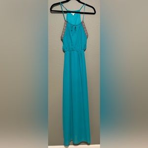 Charming Charlie Maxi Dress with Slit - Green Size Small